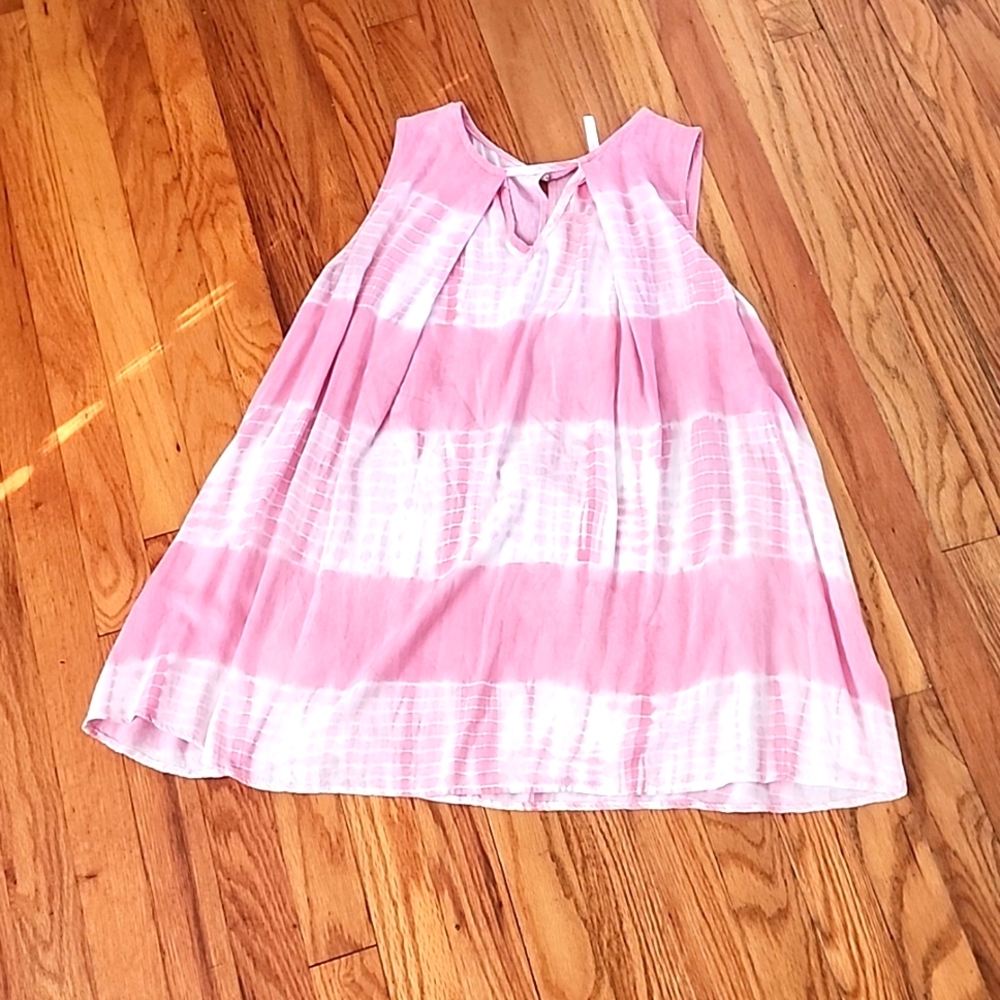 Mittoshop Pink White Tunic XL Sleeveless Blouse Flowy Blouse Women's